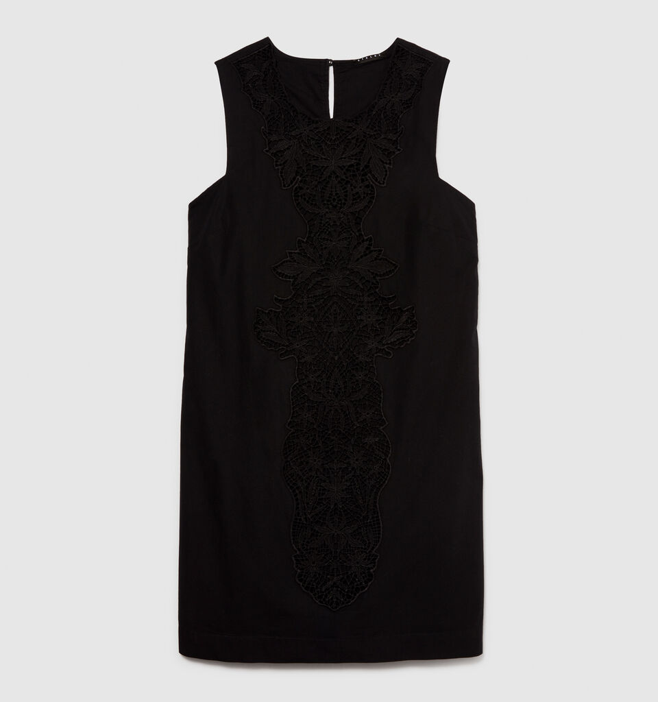 Sleeveless dress with crochet - women's short dresses - Black | Sisley image number 6